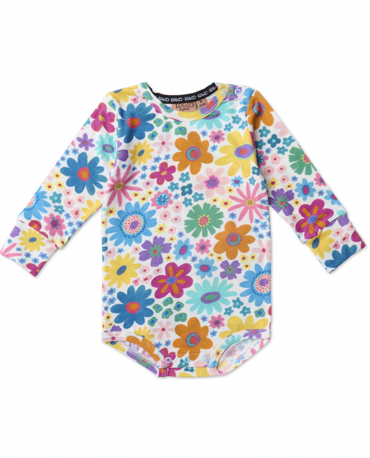 Kip & Co Rainbow Flowers Organic Long Sleeve Romper