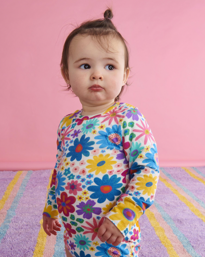 Kip & Co Rainbow Flowers Organic Long Sleeve Romper