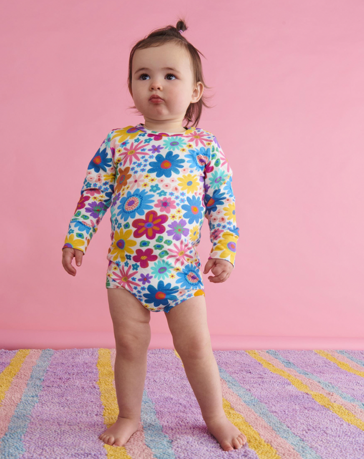 Kip & Co Rainbow Flowers Organic Long Sleeve Romper