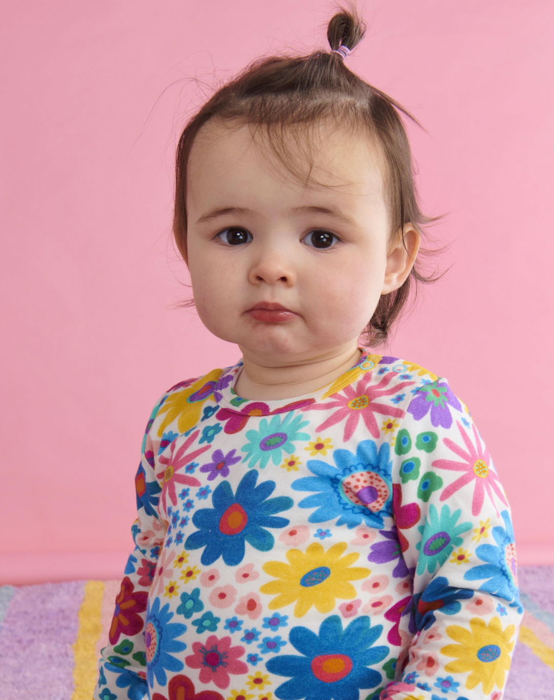 Kip & Co Rainbow Flowers Organic Long Sleeve Romper