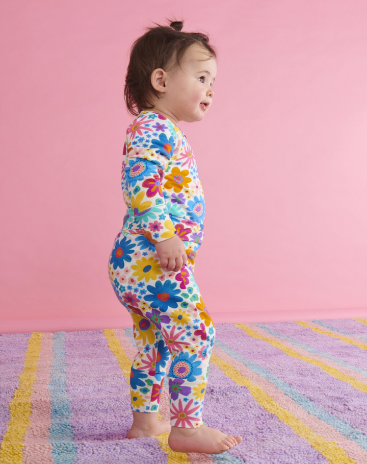 Kip & Co Rainbow Flowers Organic Long Sleeve Romper