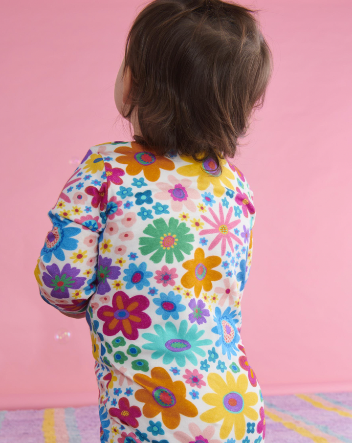 Kip & Co Rainbow Flowers Organic Long Sleeve Romper