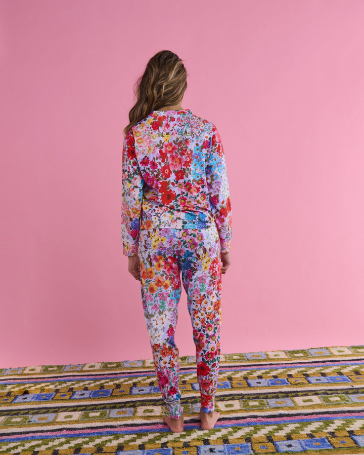 Kip & Co Forever Floral Lilac Organic Cotton Long Sleeve Pyjama Top & Slouch Pant Set
