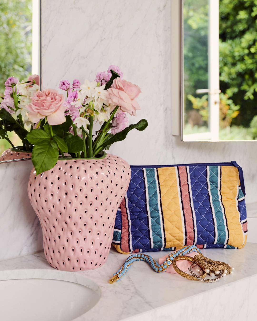 Kip & Co Pinto Stripe Quilted Cotton Toiletry Purse