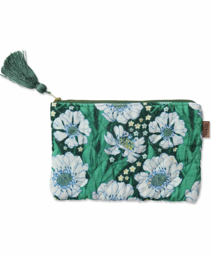 Kip & Co Tumbling Flowers Green Velvet Cosmetics Purse
