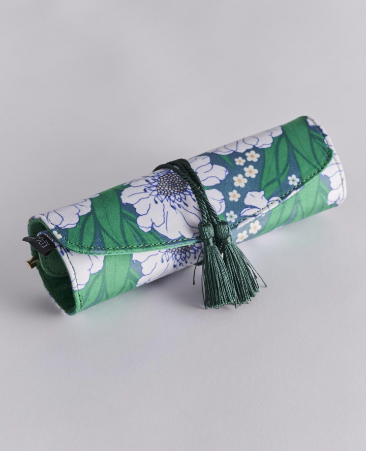 Kip & Co Tumbling Flowers Green Velvet Jewellery Roll