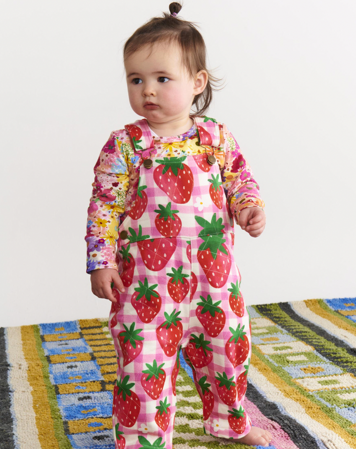Kip & Co Strawberry Jam Organic Cotton Quilted Fleece Overalls