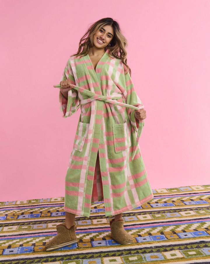 Kip & Co Pistachio Tartan Terry Bath Robe