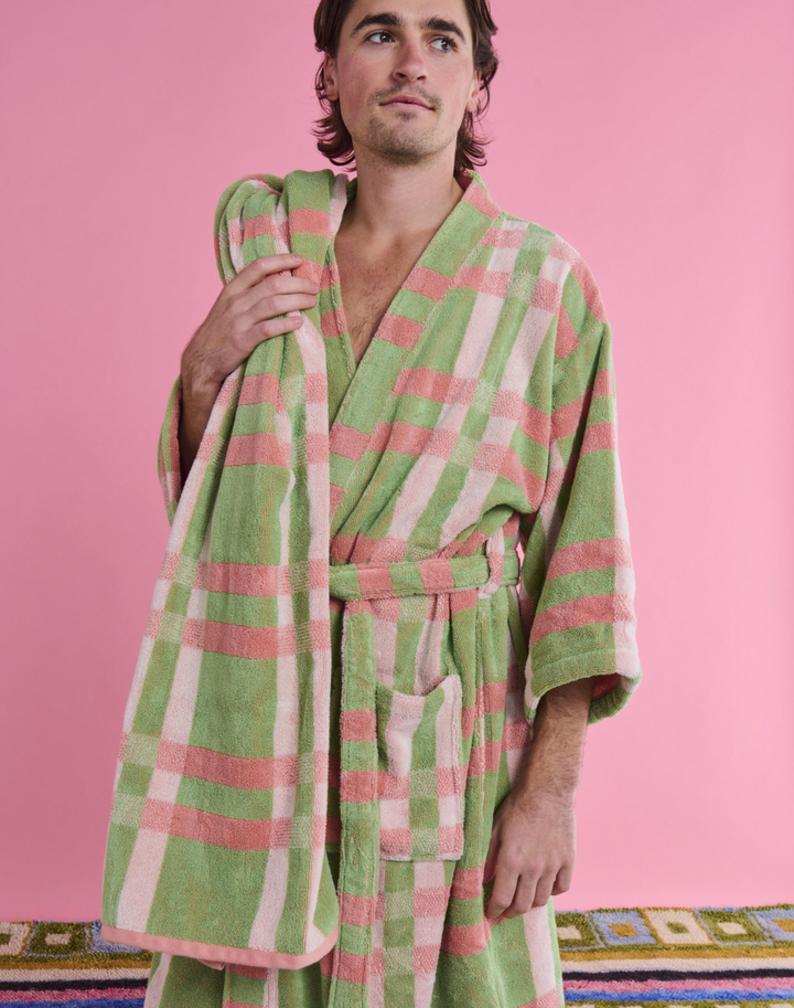 Kip & Co Pistachio Tartan Terry Bath Robe