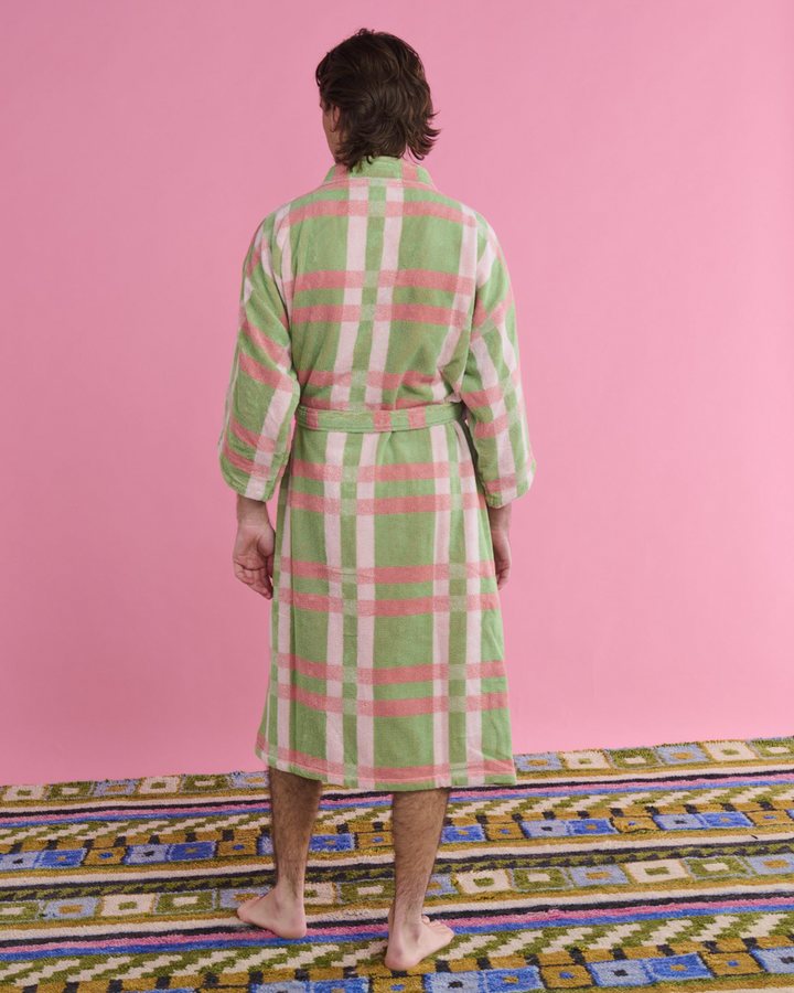 Kip & Co Pistachio Tartan Terry Bath Robe