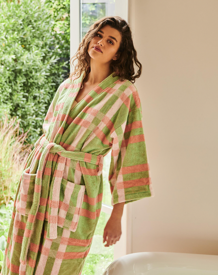 Kip & Co Pistachio Tartan Terry Bath Robe