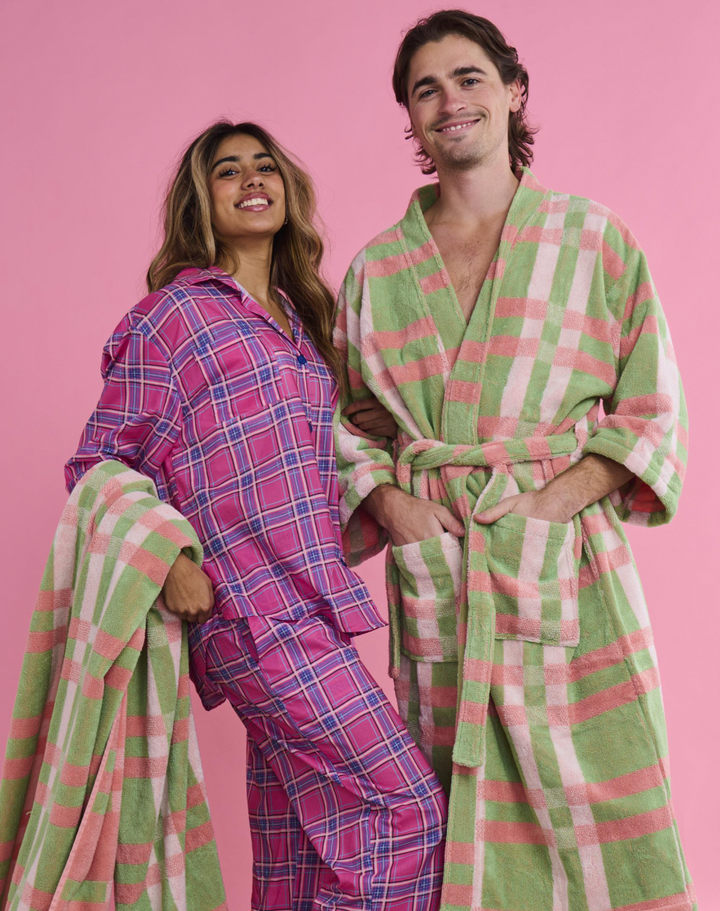 Kip & Co Pistachio Tartan Terry Bath Robe
