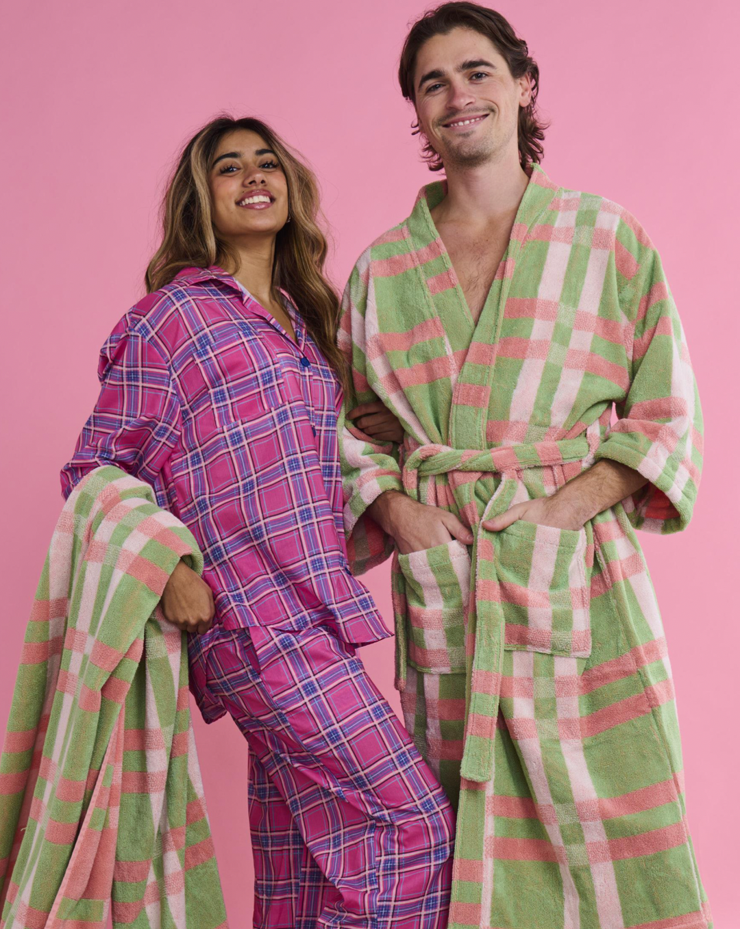 Kip & Co Pistachio Tartan Terry Bath Towel