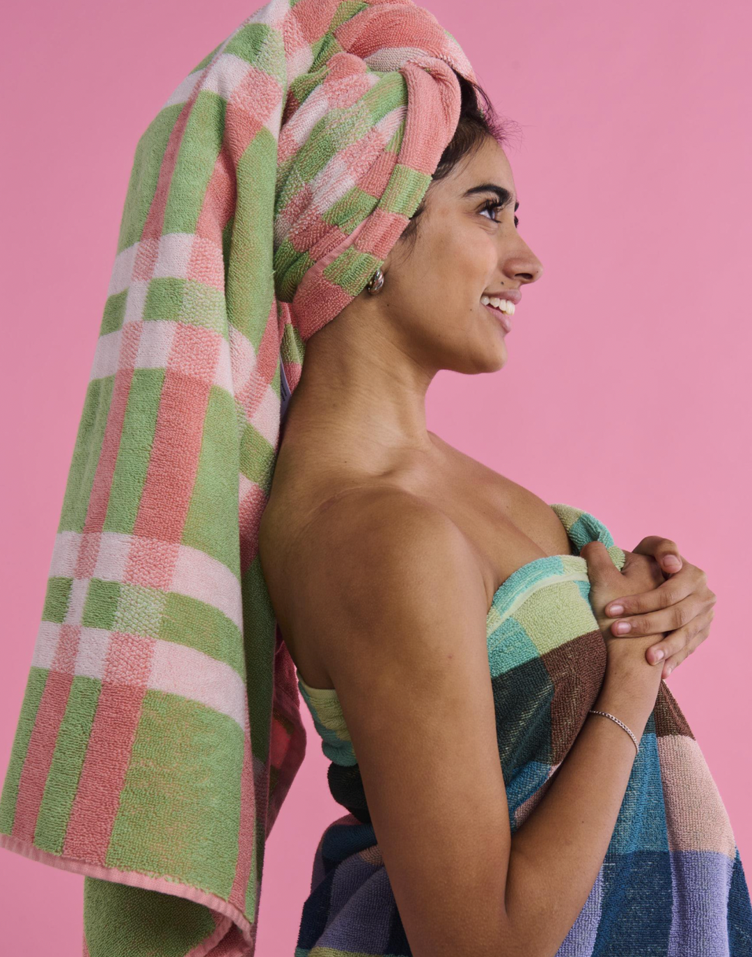 Kip & Co Pistachio Tartan Terry Bath Towel