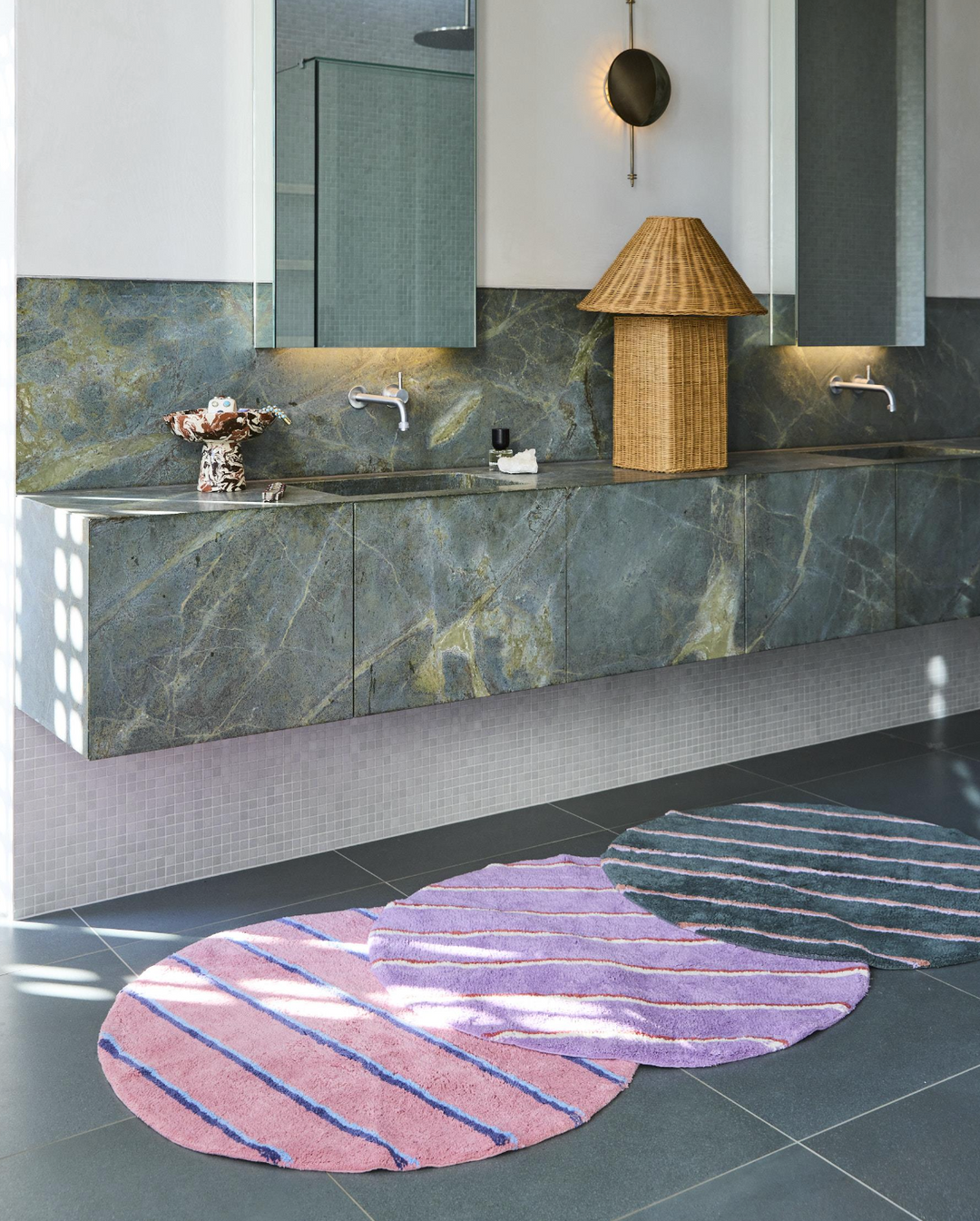 Kip & Co Wakame Crush Stripe Bamboo Round Bath Mat