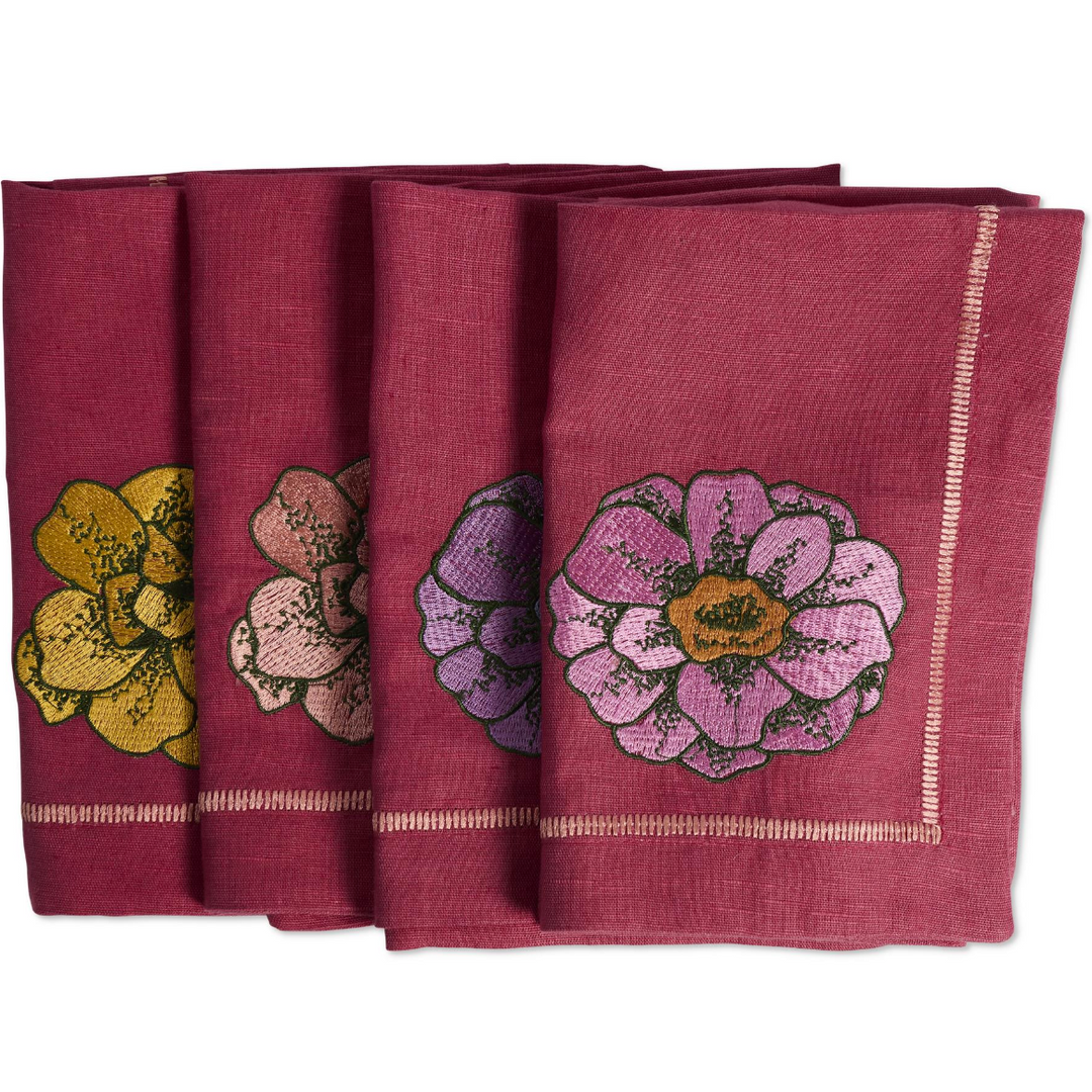 Kip & Co In Bloom Embroidered 4P Napkin Set