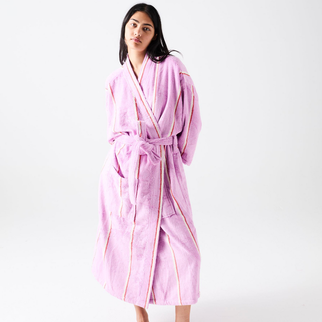 Kip & Co Lavender Field Stripe Bamboo Terry Bath Robe