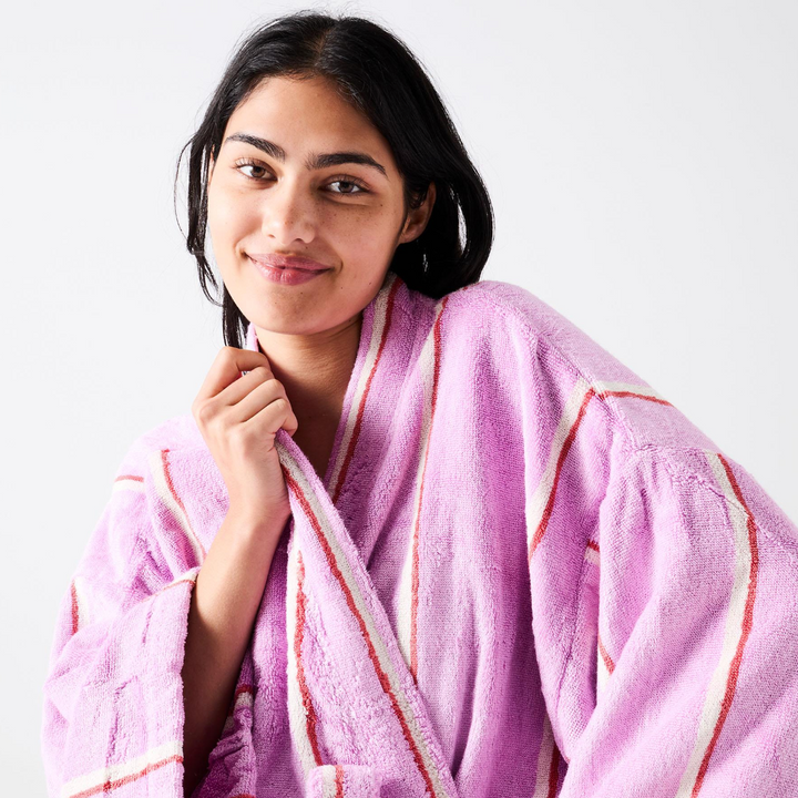 Kip & Co Lavender Field Stripe Bamboo Terry Bath Robe