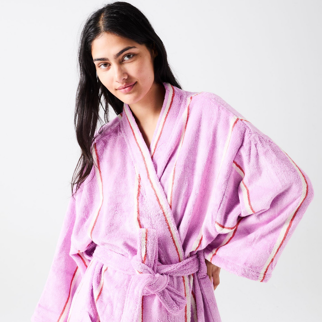 Kip & Co Lavender Field Stripe Bamboo Terry Bath Robe