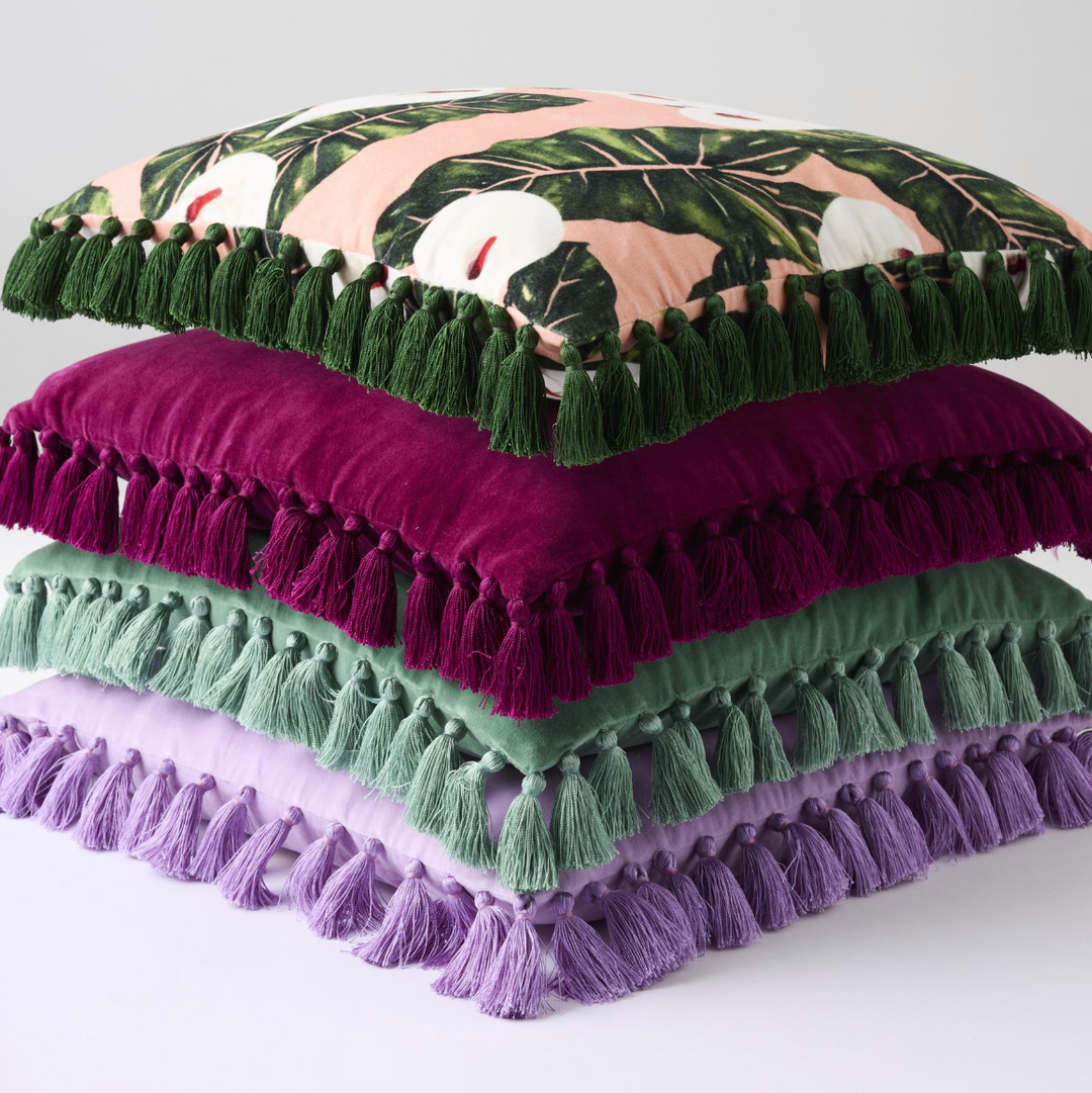 Kip & Co Pistachio Velvet Tassel Cushion