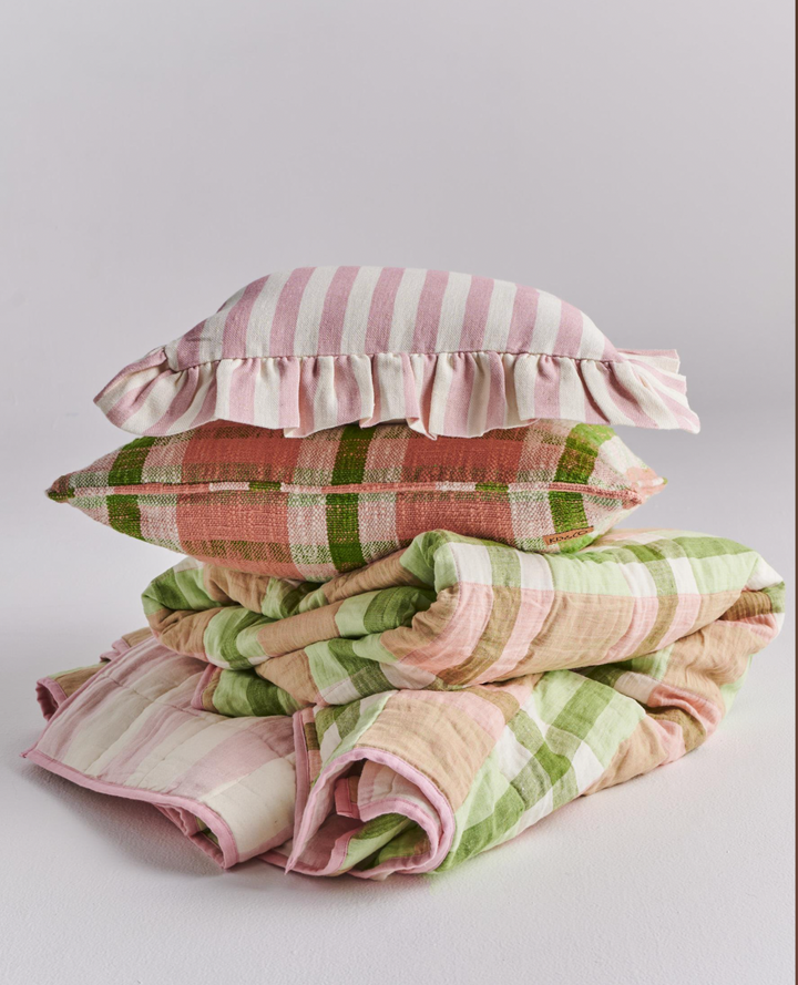 Kip & Co Pistachio Tartan Woven Cushion