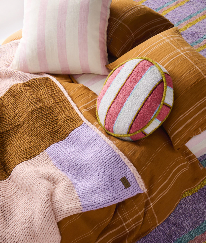 Kip & Co Rose Water Stripe Boucle Pea Cushion