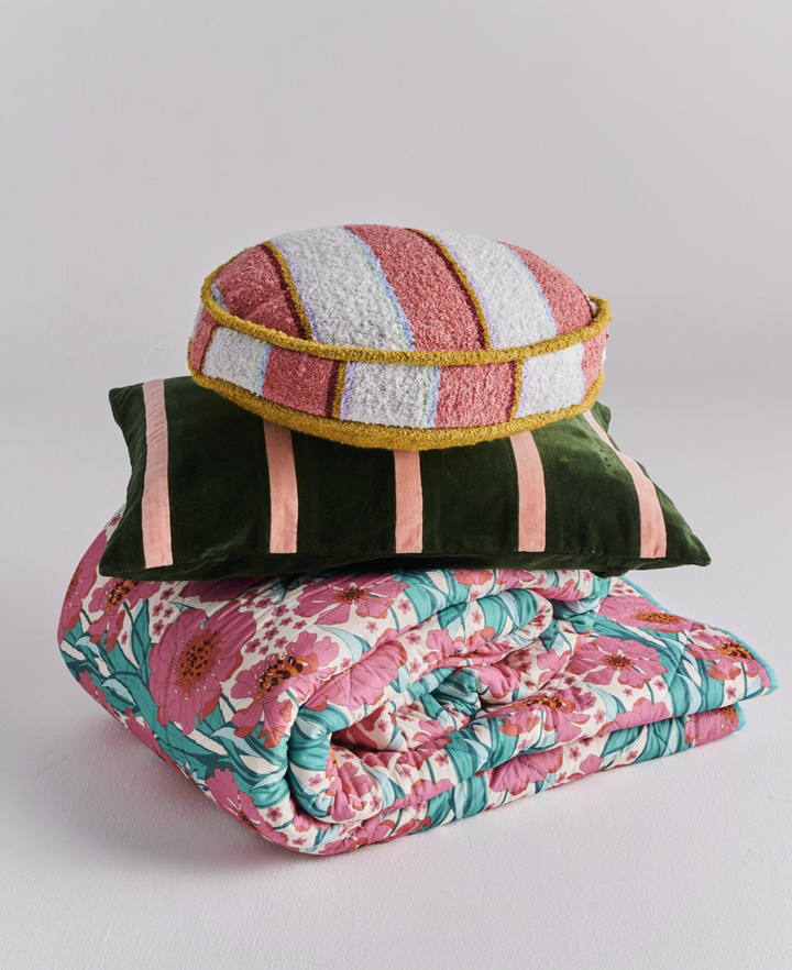Kip & Co Rose Water Stripe Boucle Pea Cushion