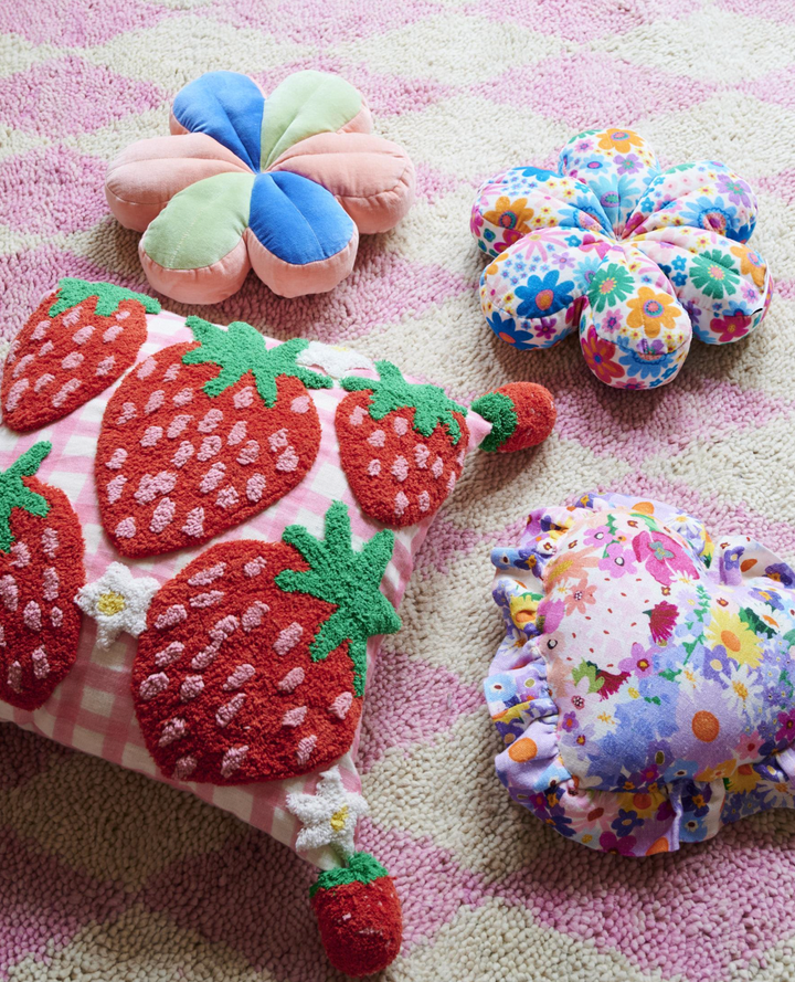 Kip & Co Strawberry Jam Tufted Pom Pom Cushion