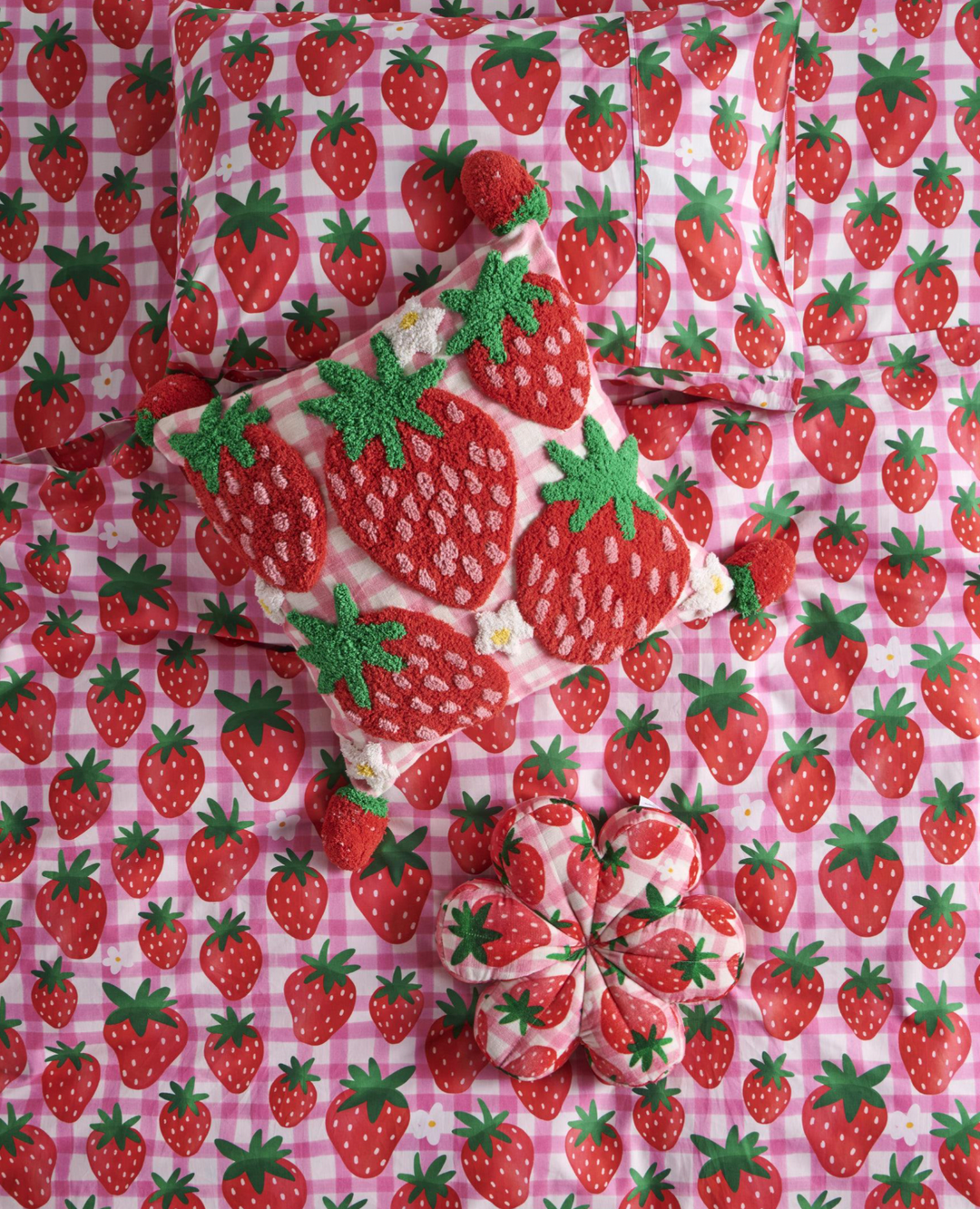 Kip & Co Strawberry Jam Tufted Pom Pom Cushion