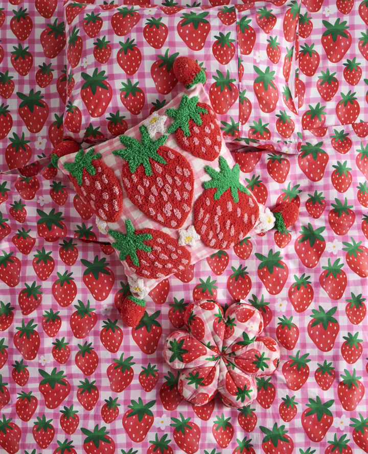 Kip & Co Strawberry Jam Tufted Pom Pom Cushion