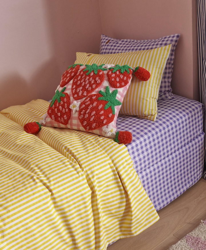 Kip & Co Strawberry Jam Tufted Pom Pom Cushion