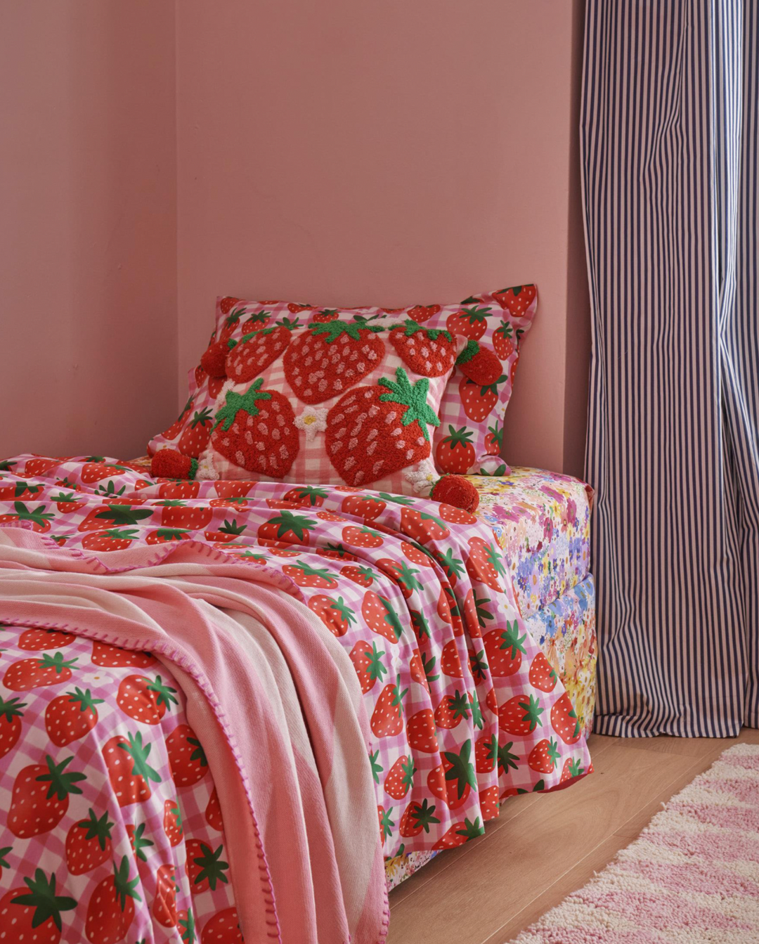Kip & Co Strawberry Jam Tufted Pom Pom Cushion