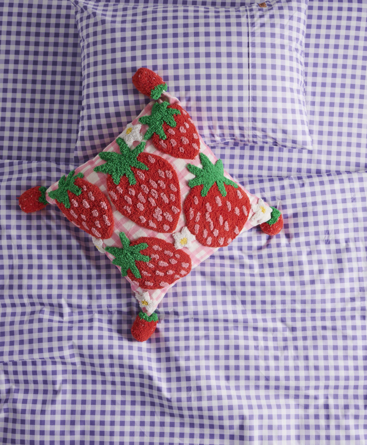 Kip & Co Strawberry Jam Tufted Pom Pom Cushion