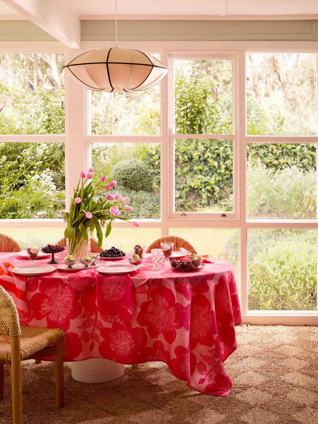 Bonnie & Neil Jardin Pink Linen Tablecloth