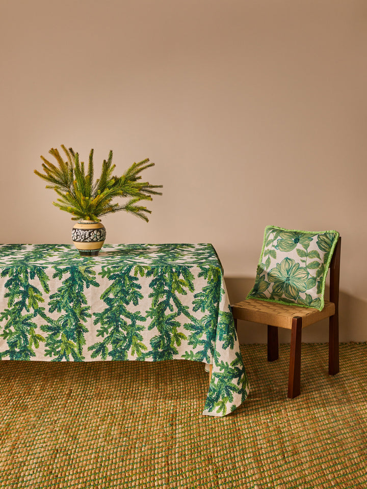 Bonnie & Neil Festive Foliage Green Linen Tablecloth