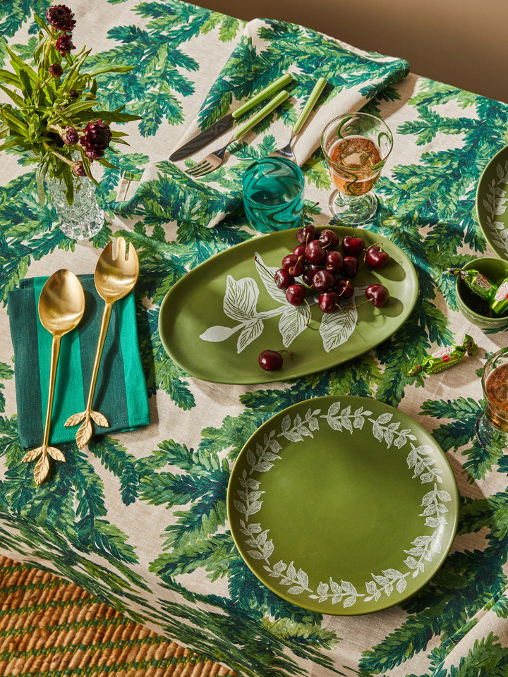 Bonnie & Neil Festive Foliage Green Linen Tablecloth