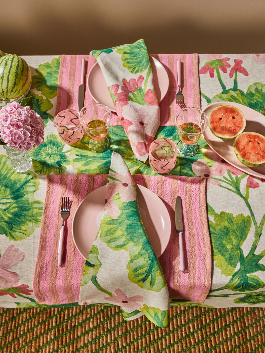 Bonnie & Neil Geranium Multi Linen Tablecloth