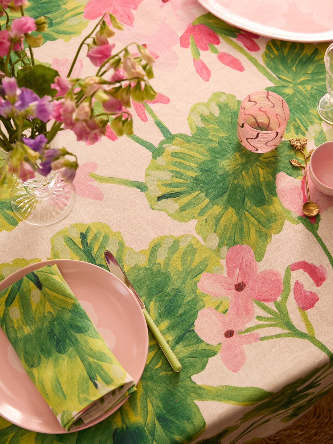 Bonnie & Neil Geranium Multi Linen Tablecloth
