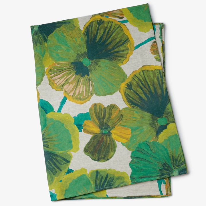 Bonnie & Neil Wild Pansy Verde Linen Tablecloth