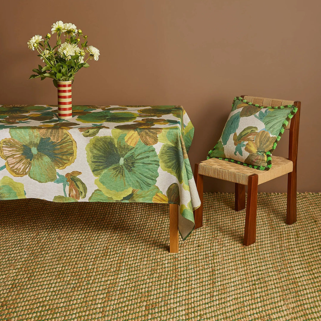 Bonnie & Neil Wild Pansy Verde Linen Tablecloth