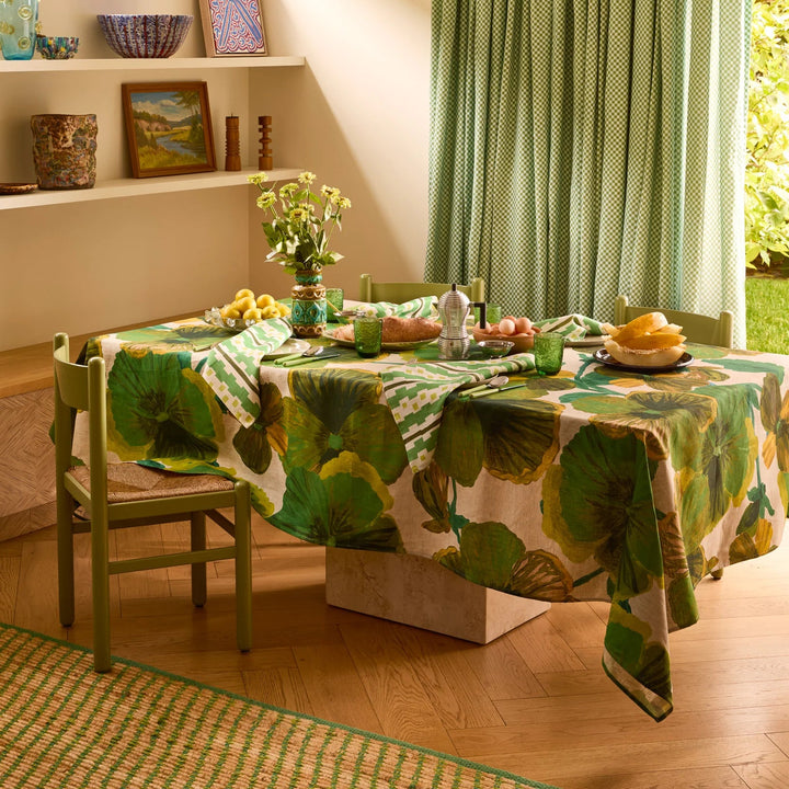 Bonnie & Neil Wild Pansy Verde Linen Tablecloth