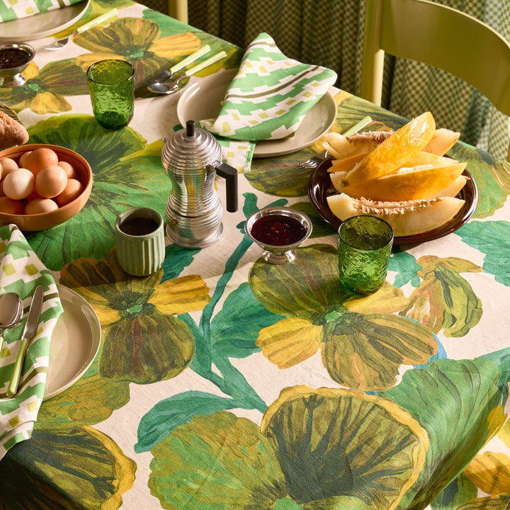 Bonnie & Neil Wild Pansy Verde Linen Tablecloth