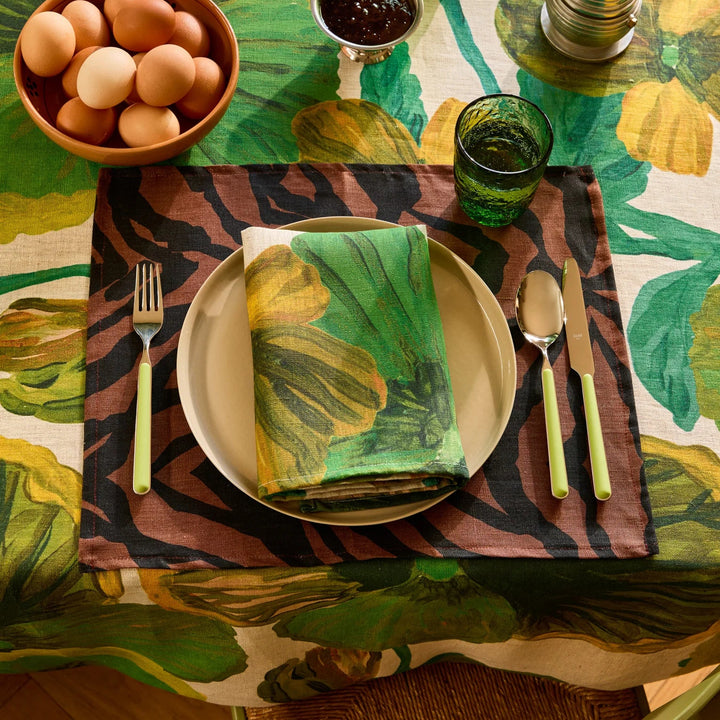 Bonnie & Neil Wild Pansy Verde Linen Tablecloth