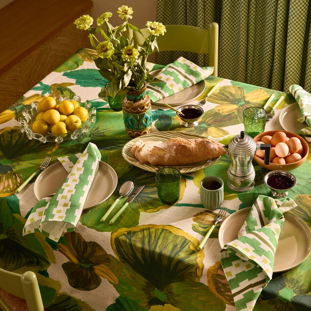 Bonnie & Neil Wild Pansy Verde Linen Tablecloth
