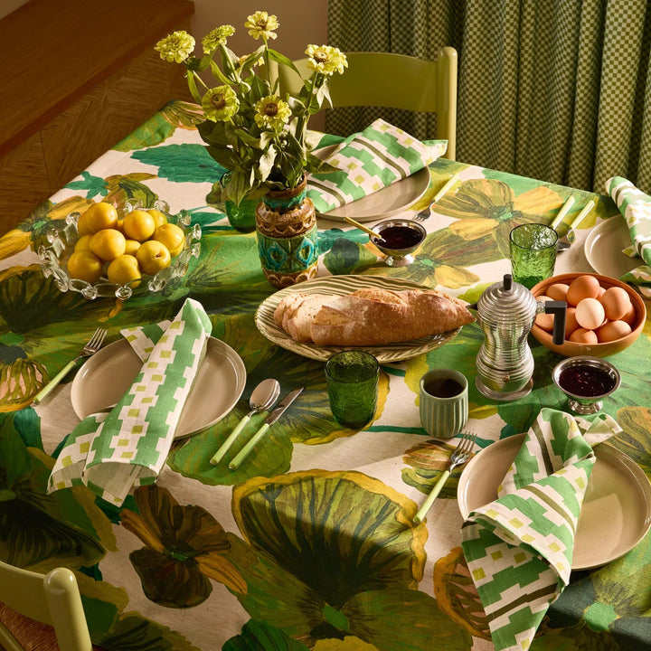 Bonnie & Neil Wild Pansy Verde Linen Tablecloth