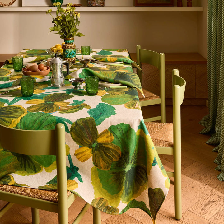 Bonnie & Neil Wild Pansy Verde Linen Tablecloth