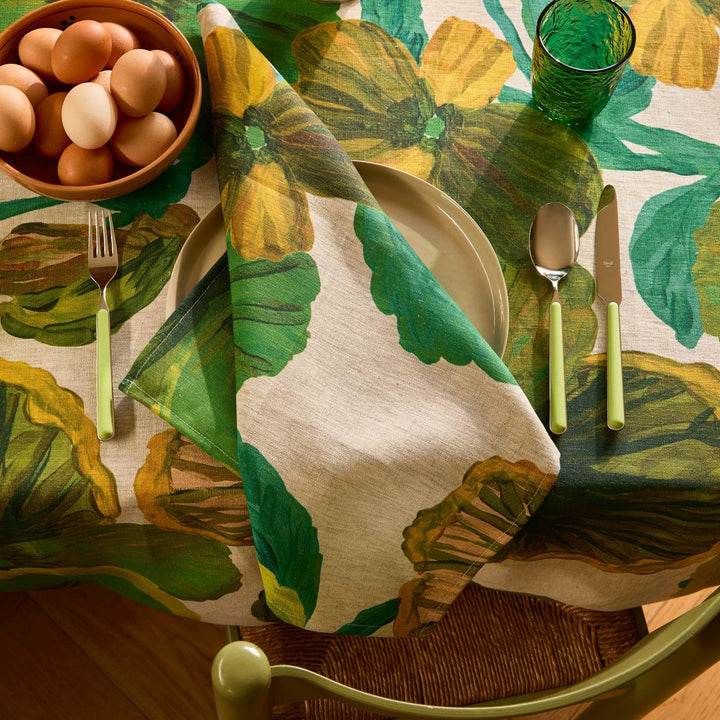 Bonnie & Neil Wild Pansy Verde Linen Tablecloth