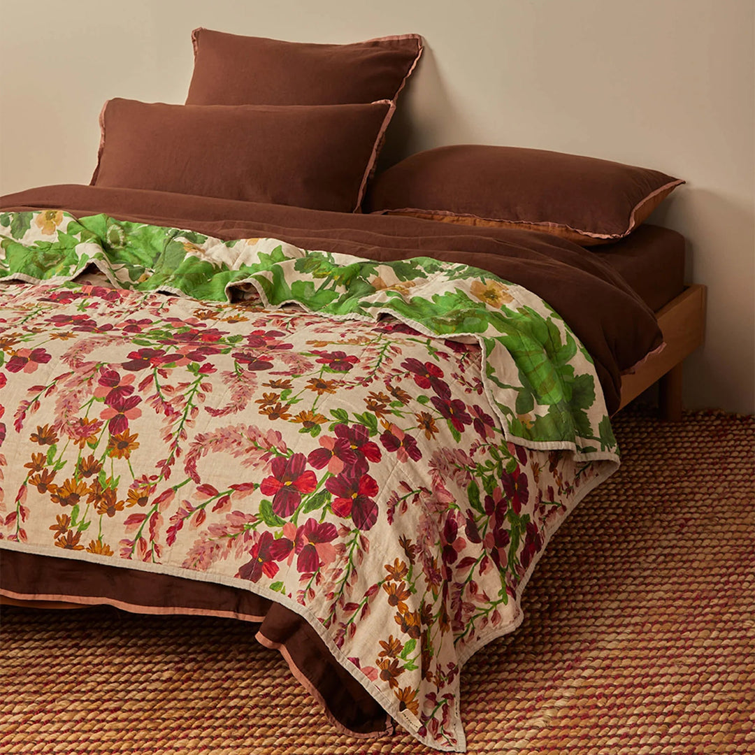 Bonnie & Neil Lupin Multi & Marigold Leaf Linen Quilted Throw