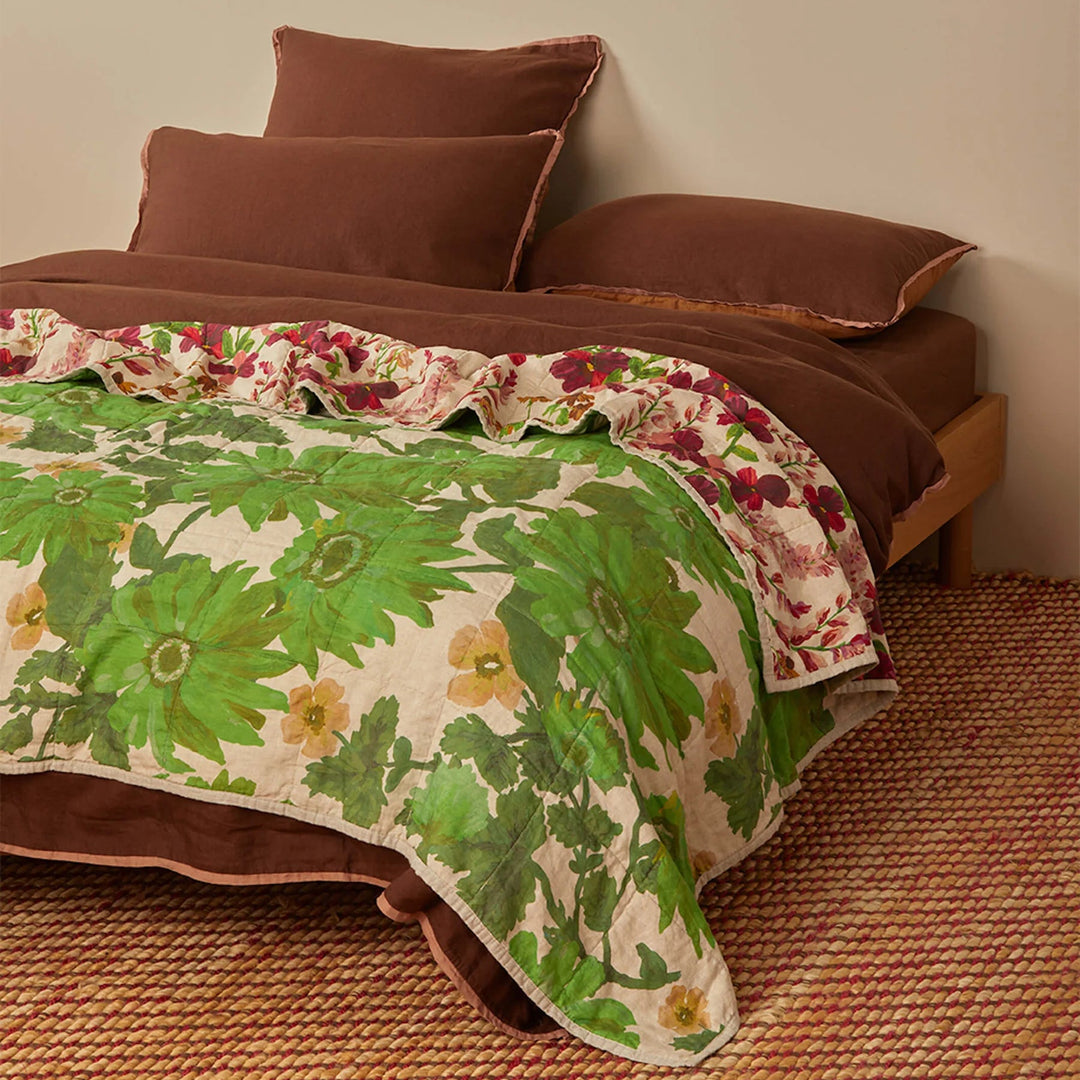 Bonnie & Neil Lupin Multi & Marigold Leaf Linen Quilted Throw