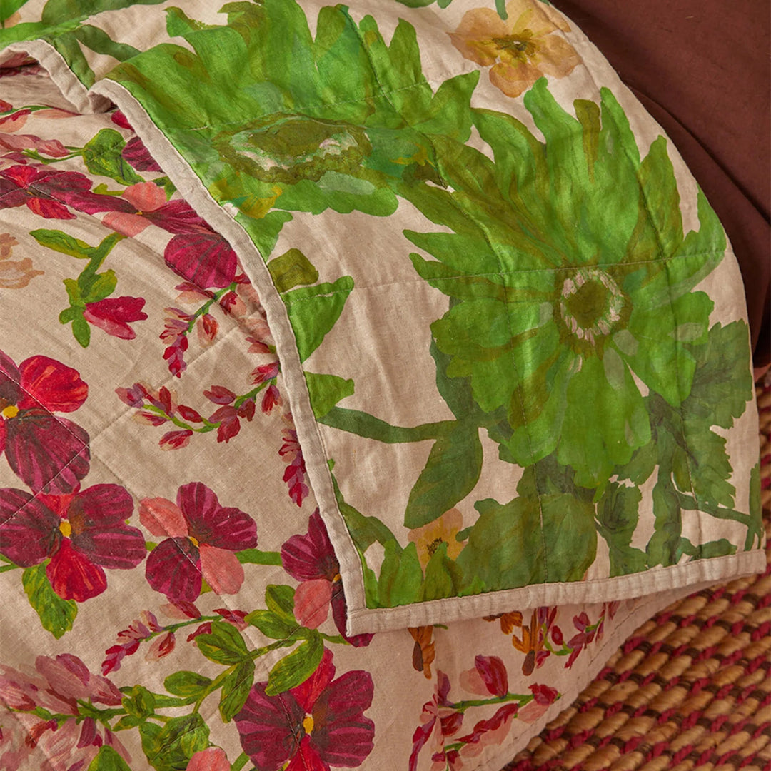 Bonnie & Neil Lupin Multi & Marigold Leaf Linen Quilted Throw